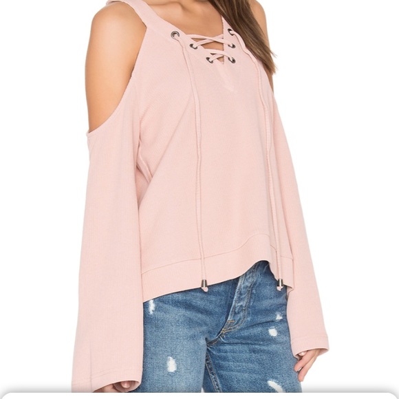 J.O.A. Pale blush lace-up cold shoulder top - Picture 2 of 8